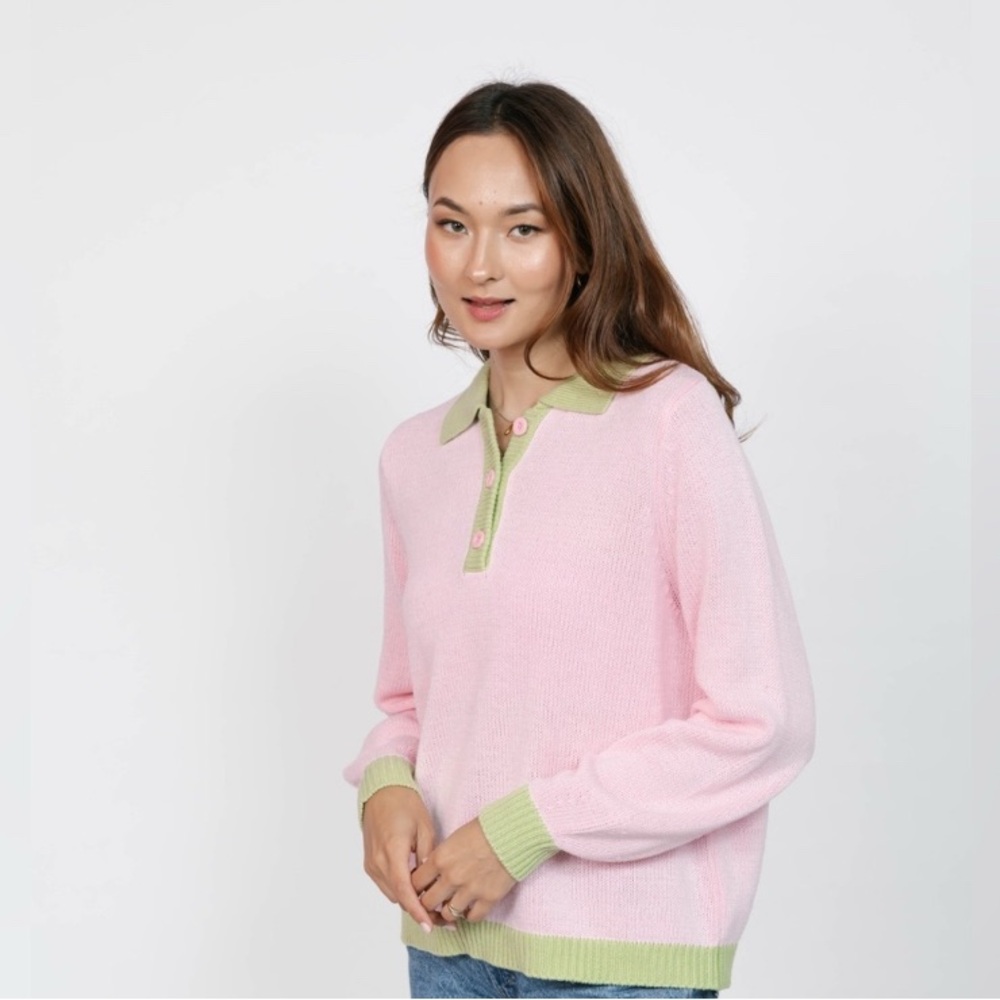 NEW Smash + Tess Cameron Sweater Top Pink and Green Women's Size Medium Large - Picture 3 of 9